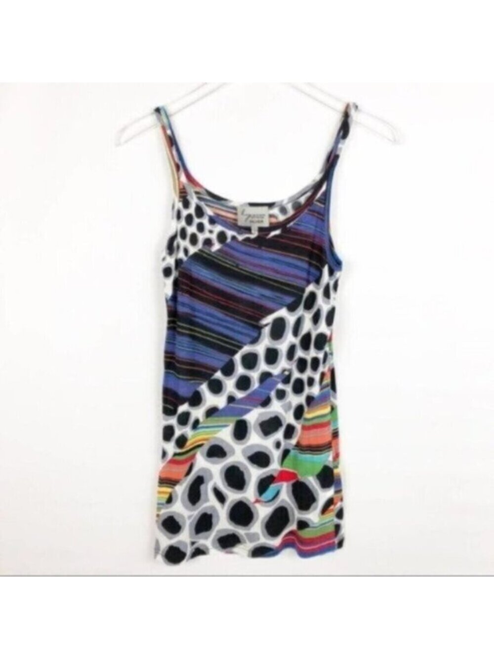 Lynn Ritchie Silver | Women's Purple Black Dot Scoop Neck Tunic Tank Size Small